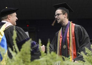 WCU senior Adam Ray receiving first Lily Award in December 2013.