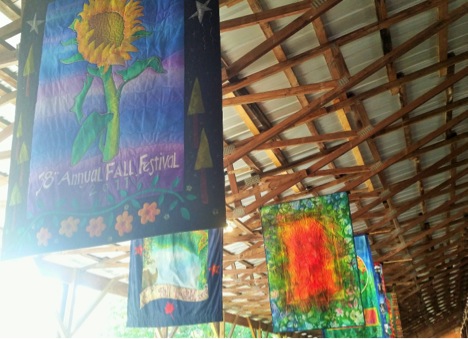 A few of the quilts displayed at the Folk School Fall Festival. 