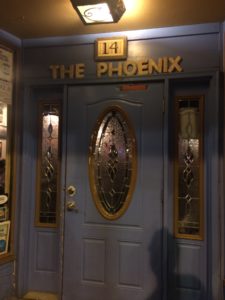 Purple door gives off a retro vibe.