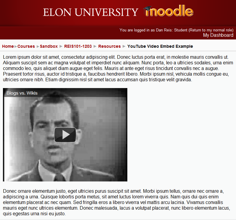 Example of video embedded in a Moodle page