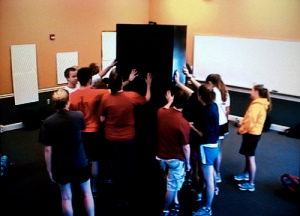 A screenshot from the video camera used to tape the events of the first exam. 