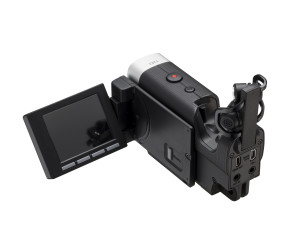 The Zoom Q4, with microphone and flip-out viewing screen. Image from Zoom-na.com