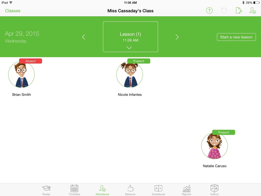 Screenshot of attendance in TeacherKit