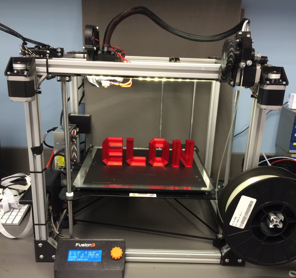 The Maker Hub 3D printer used to create the microscope accessories. 