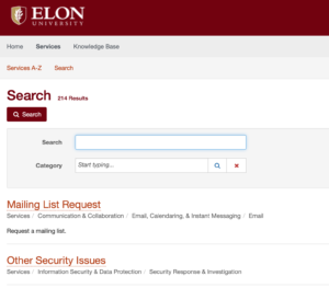 An available search option in Elon's new service catalog.