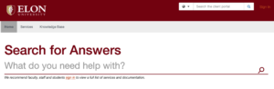 The main "Search for Answers" bar located on the homepage of Elon's new service catalog and knowledge base.