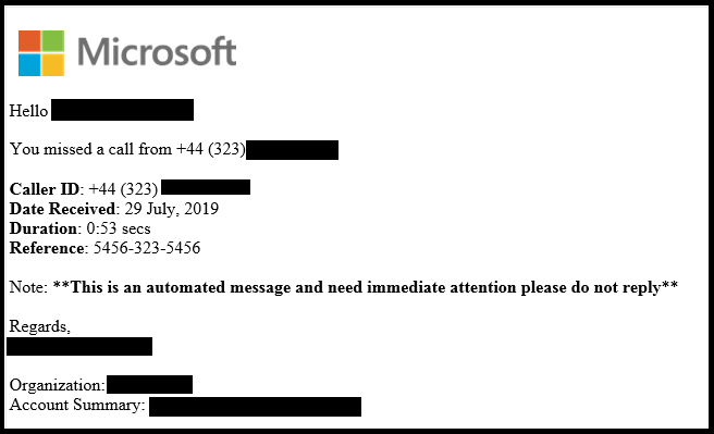 Fraudulent email used in a phishing scam targeting Office 365 users