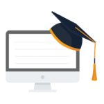 Graphic image of a computer monitor with a graduation cap on it
