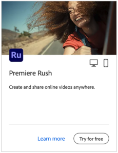 Adobe Premiere Rush as it appears in Adobe Creative Cloud