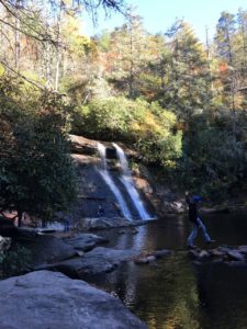 Christian attempts to skip across the rocks of Silver Run Falls.