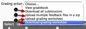 Download a spreadsheet, enter your grades and feedback, and upload it back to Moodle.
