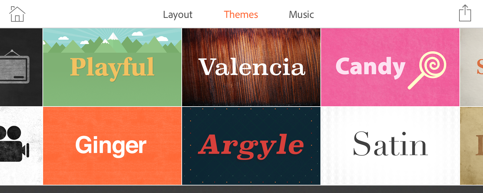 Some of the themes offered in Adobe Voice