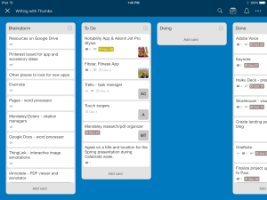 "Writing with Thumbs Board." Trello, 2014. Author's Screenshot.