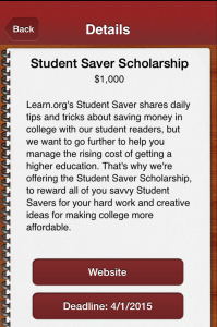 Pulling up more detailed information on a specific scholarship.