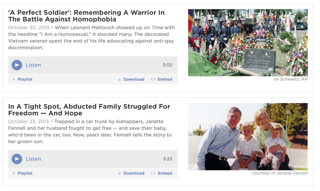 Featured stories on the NPR StoryCorps homepage.
