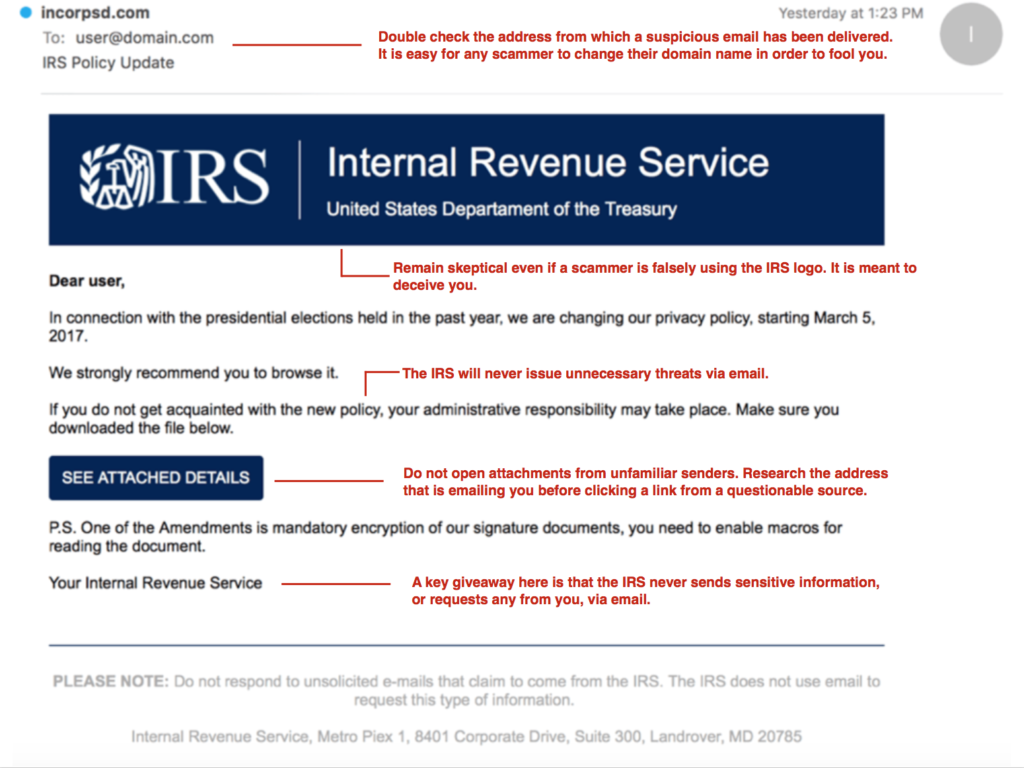 Spotting an IRS email scam