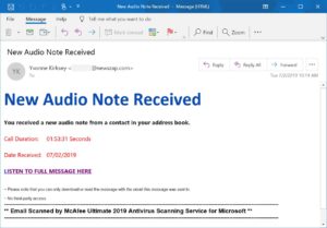Screenshot of a phishing email targeting Microsoft OneNote users