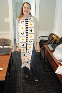 Stoles are here! Thanks, Eliza, for being our model :)